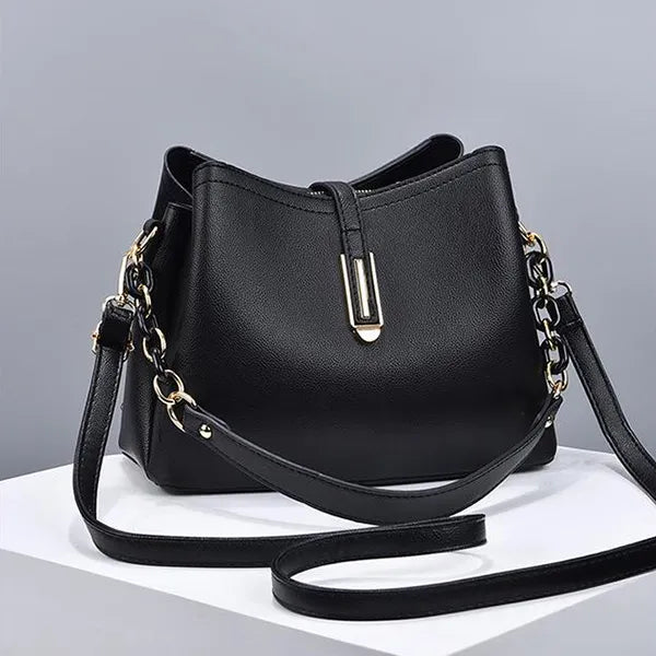 Elegant Black Leather Adjustable Strap Handbag