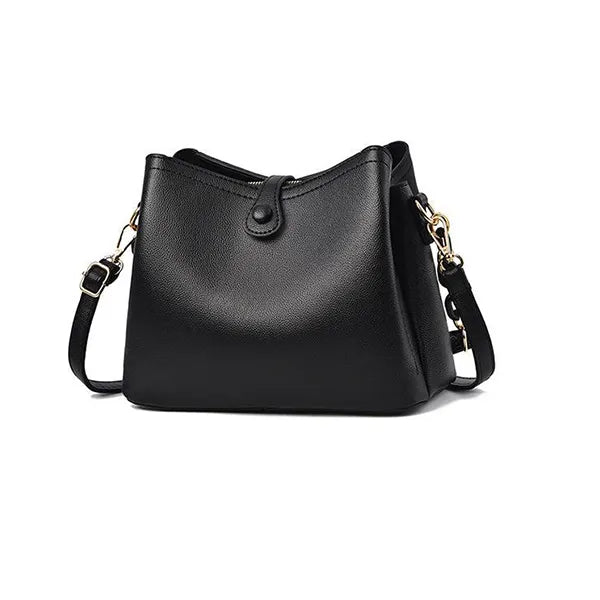 Elegant Black Leather Adjustable Strap Handbag