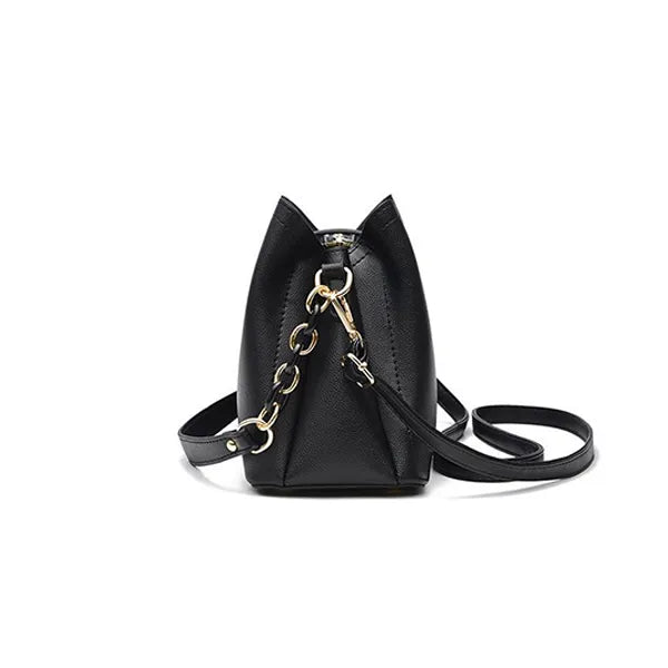 Elegant Black Leather Adjustable Strap Handbag