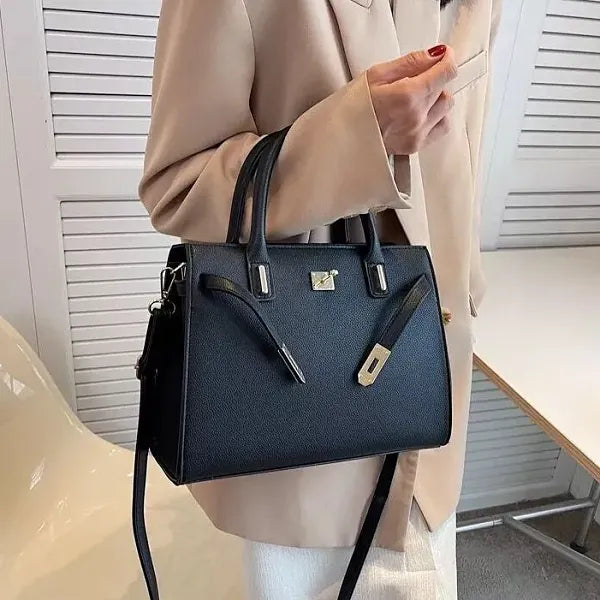 Two Pieces Elegant Black Leather Handbags Set