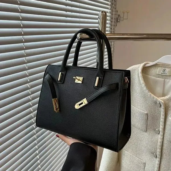 Two Pieces Elegant Black Leather Handbags Set
