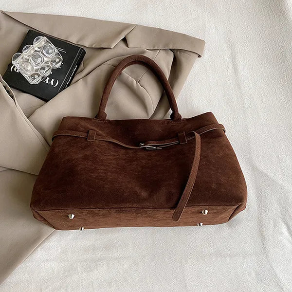 Elegant Brown Suede Handbag