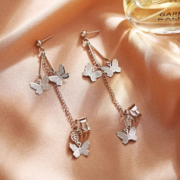 Silver Crystal Butterfly Earrings for Women