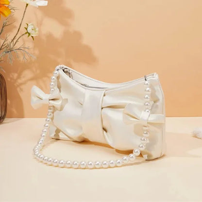 Elegant Pearl Strap Satin Clutch Bag