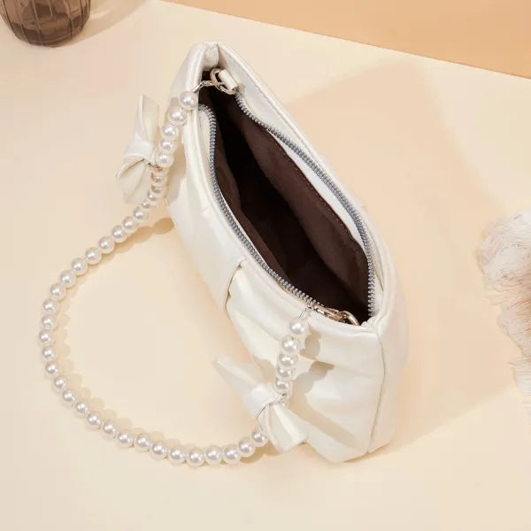 Elegant Pearl Strap Satin Clutch Bag