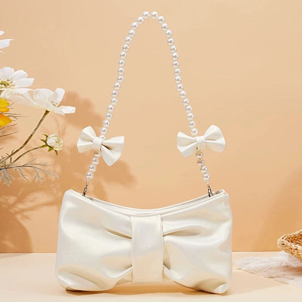 Elegant Pearl Strap Satin Clutch Bag