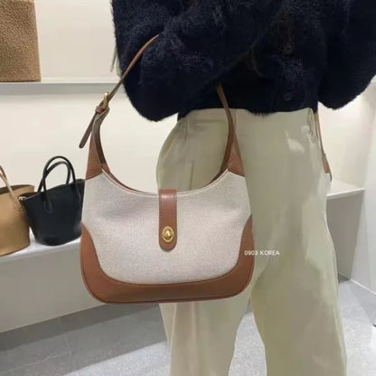 Chic Leather Canvas Shoulder Bag