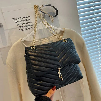 Chevron Pattern Women Shoulder Bag Magnetic Closure Luxury Design Purse Formal Casual Shoulder Bags