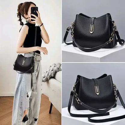 Elegant Black Leather Adjustable Strap Handbag