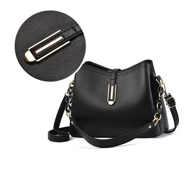 Elegant Black Leather Adjustable Strap Handbag