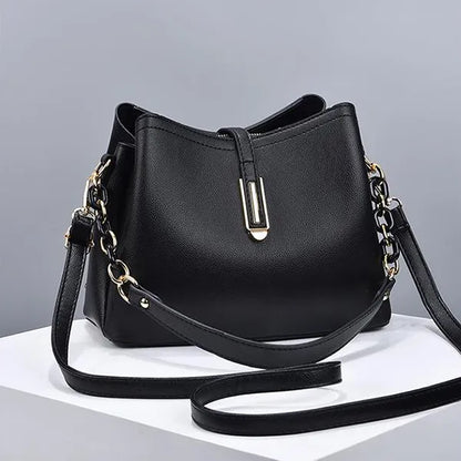 Elegant Black Leather Adjustable Strap Handbag