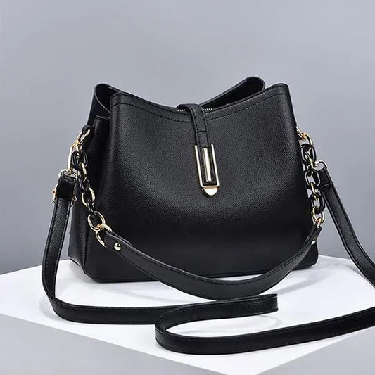 Elegant Black Leather Adjustable Strap Handbag