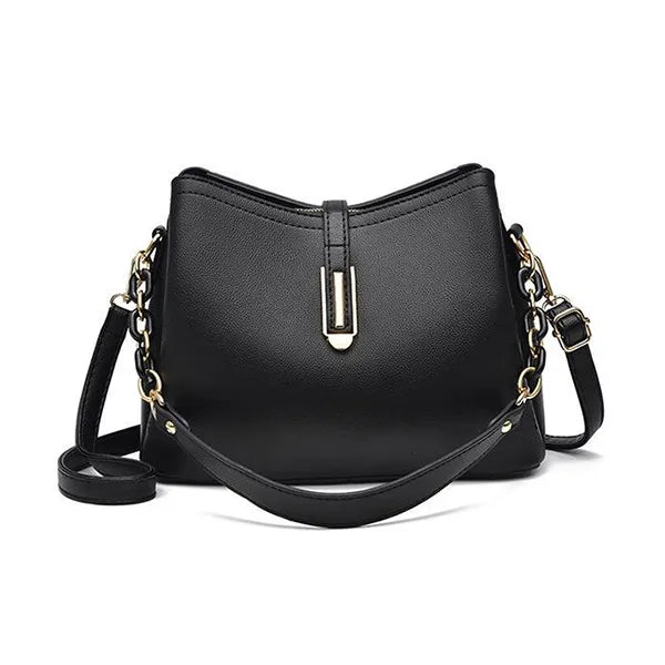 Elegant Black Leather Adjustable Strap Handbag