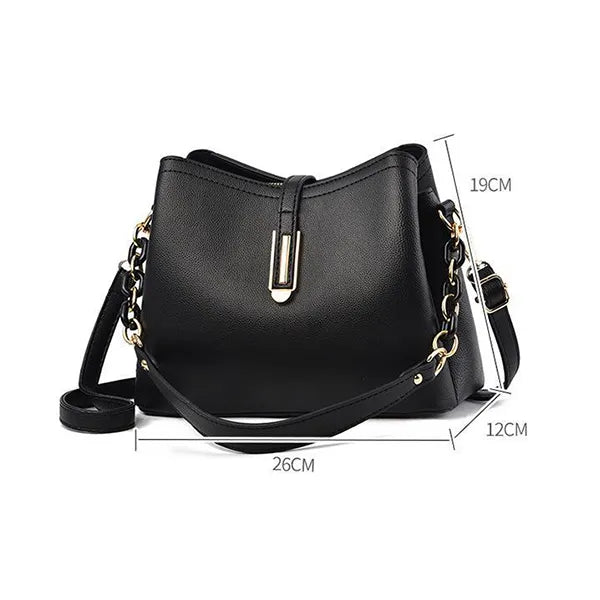 Elegant Black Leather Adjustable Strap Handbag