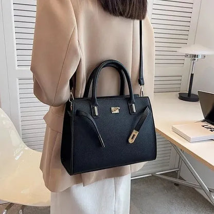 Two Pieces Elegant Black Leather Handbags Set