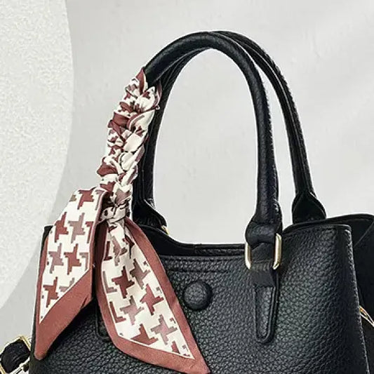 Black Bow Lychee-Pattern Handbag with Strap