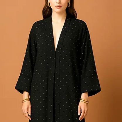 Polka Dot Pattern Open Style Long Kimono Cardigan