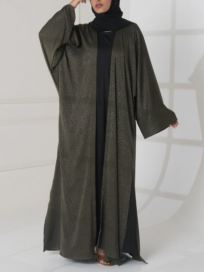Bariq Open Abaya - Deep Green