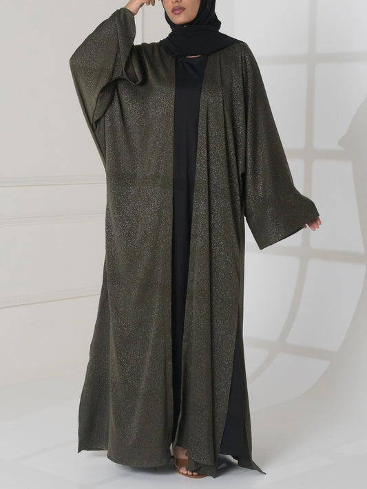 Bariq Open Abaya - Deep Green