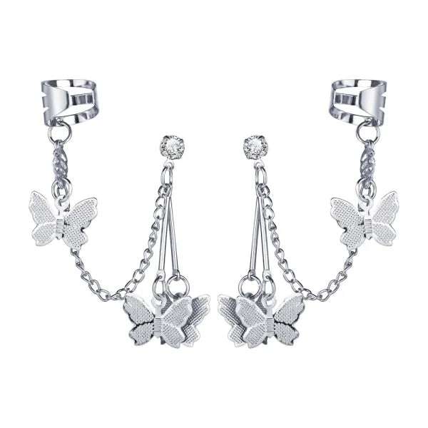 Silver Crystal Butterfly Earrings for Women