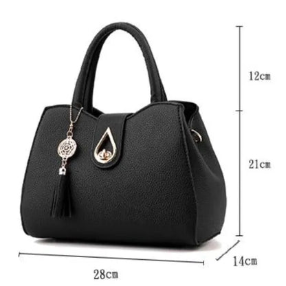 Classy Black Girls Handbag Synthetic Leather with Twist Lock Strap Shoulder Double Handle Women Bags