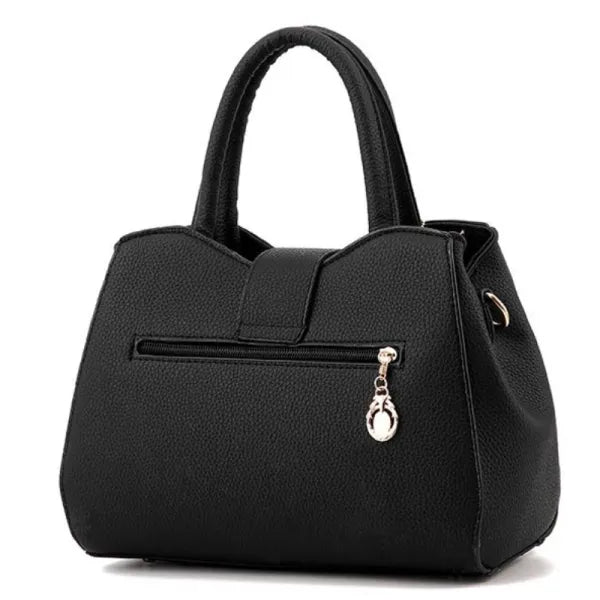 Classy Black Girls Handbag Synthetic Leather with Twist Lock Strap Shoulder Double Handle Women Bags