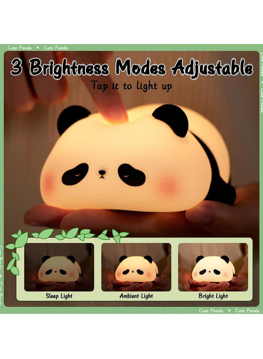 Panda-shaped night light with adjustable brightness modes on a white background