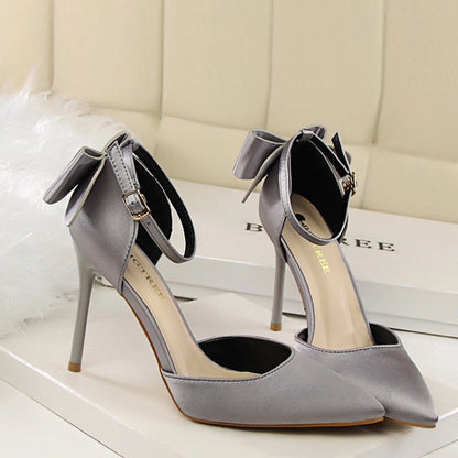 Elegant Gray Stiletto Heels with Ankle Strap