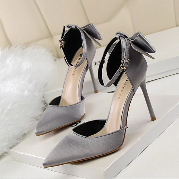 Elegant Gray Stiletto Heels with Ankle Strap