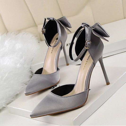 Elegant Gray Stiletto Heels with Ankle Strap