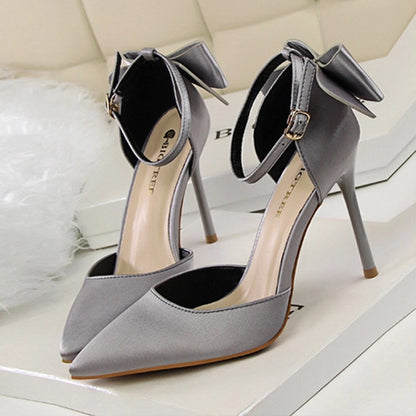 Elegant Gray Stiletto Heels with Ankle Strap